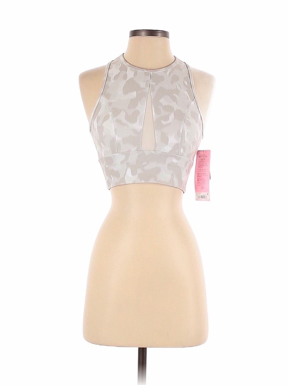 Betsy Johnson - Light Gray Patterned Cropped Sports Bra - High Neck